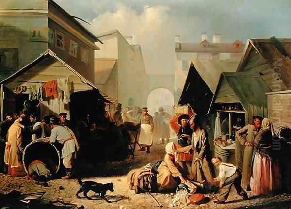 Refreshment Stall in St. Petersburg, 1858 Oil Painting by Adrian Markovich Volkov