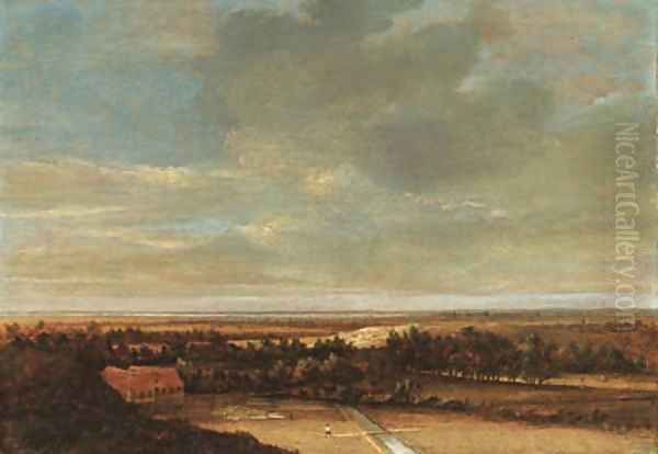 An extensive dune landscape with a farmhouse and a bleaching ground Oil Painting by Jan The Elder Vermeer Van Haarlem