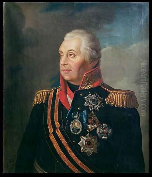 Portrait of Mikhail Ilarionovich Kutuzov, Prince of Smolensk 1745-1813, Russian Field Marshal, 1813 Oil Painting by Roman Maximovich Volkov