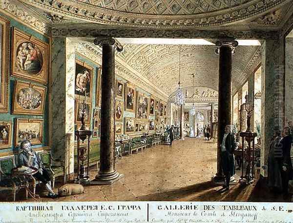 The Picture Gallery in the Stroganov Palace in St. Petersburg, 1793 Oil Painting by Andrei Nikiforovich Voronikhin