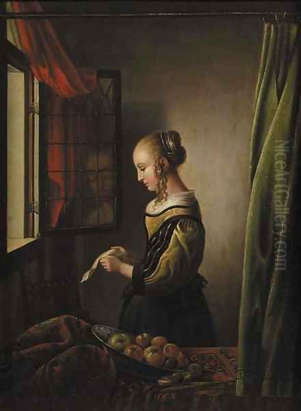 A girl reading a letter at an open window Oil Painting by Johannes Vermeer