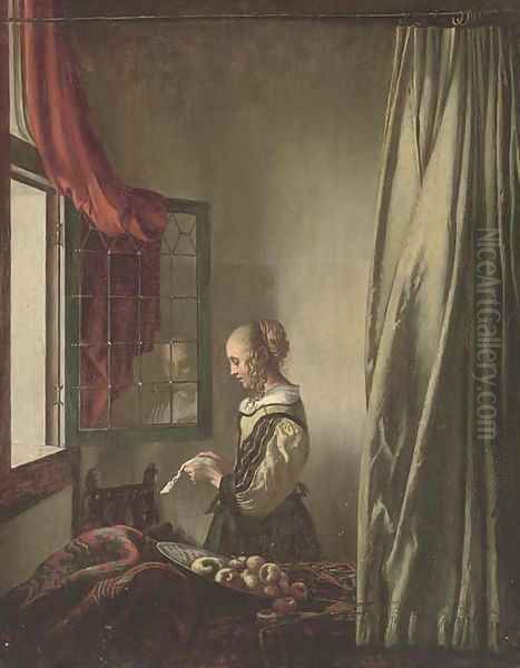 Girl reading a letter at an open window Oil Painting by Johannes Vermeer