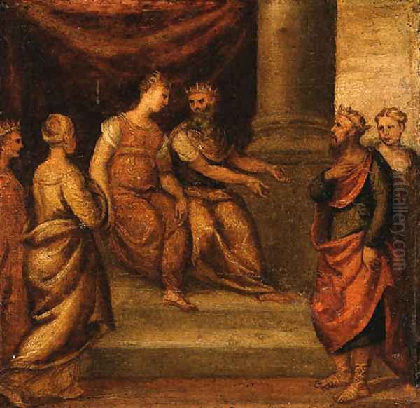 A King being presented to a Queen Oil Painting by Bonifacio Veronese (Pitati)