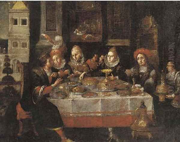 A banquet in an interior Oil Painting by David Vinckboons