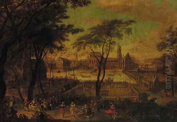 Elegant company merry making in the garden of a Renaissance palace Oil Painting by David Vinckboons