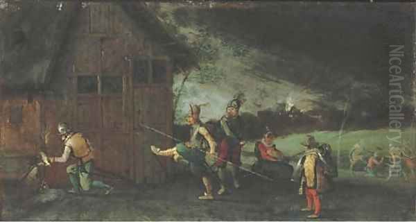 Soldiers looting a house Oil Painting by David Vinckboons