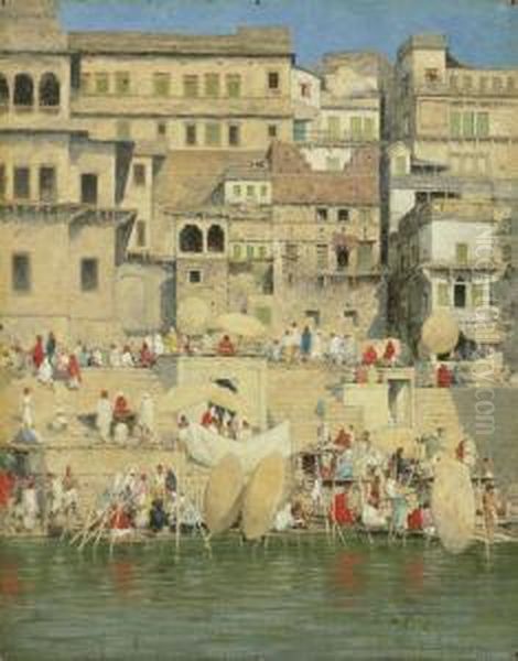 Benares, Blue Is The Sky Oil Painting by Mortimer Luddington Mempes