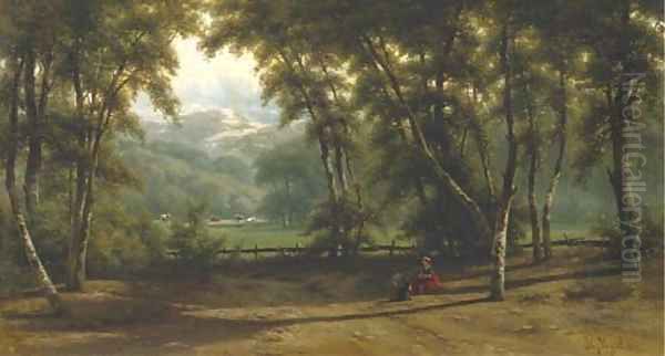 Late afternoon in a wooded valley Oil Painting by Johannes Gijsbert Vogel