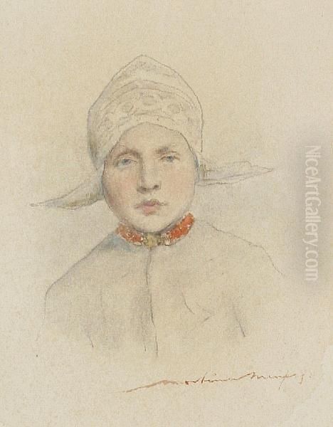 Study Of A Young Dutch Girl Oil Painting by Mortimer Luddington Mempes