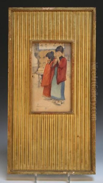 Portrait Of Two Japanese Children Oil Painting by Mortimer Luddington Mempes