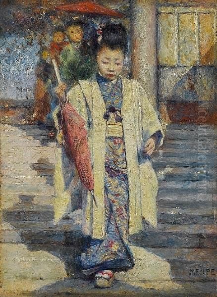 A Geisha Oil Painting by Mortimer Luddington Mempes