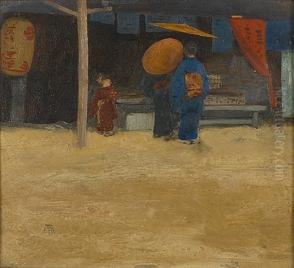 Japanese Street Scenes Oil Painting by Mortimer Luddington Mempes