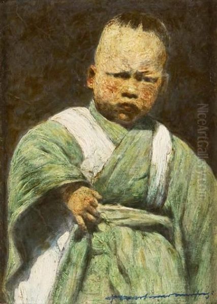 Japanese Boy Oil Painting by Mortimer Luddington Mempes