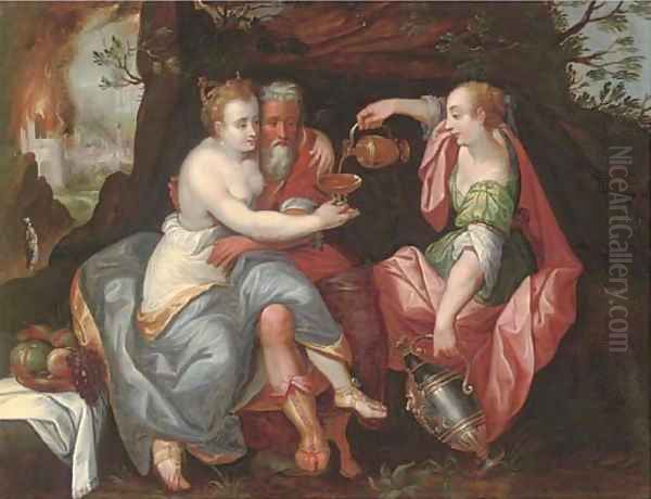 Lot and his Daughters Oil Painting by Maarten de Vos