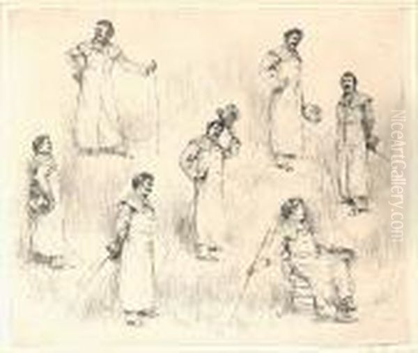 Seven Studies Of J A Mcneil Whistler Oil Painting by Mortimer Luddington Mempes