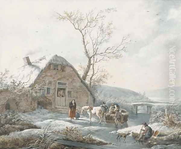 A winter landscape Oil Painting by Andries Vermeulen