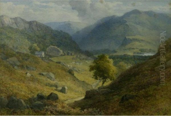 The Bowder Stone, Borrowdale Oil Painting by John Henry Mole