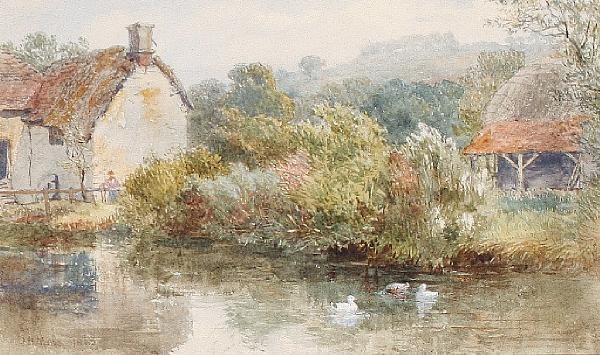 A Summer Pond Oil Painting by John Henry Mole