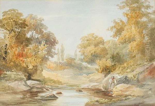 Figure By A River Oil Painting by John Henry Mole