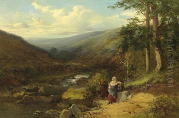 Gathering Peat In The Highlands Oil Painting by John Henry Mole