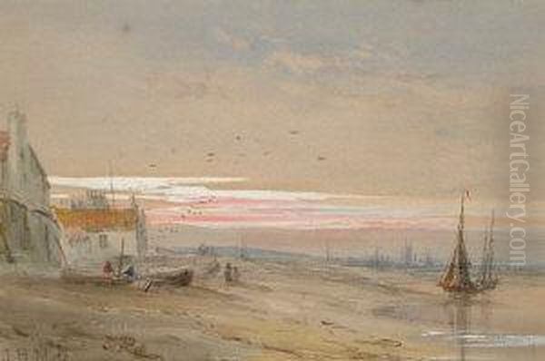 Newhaven, Evening On The Beach Oil Painting by John Henry Mole