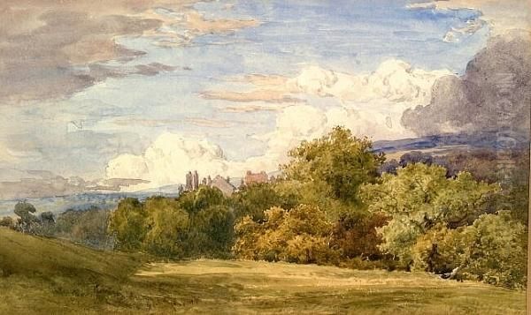 Landscape With A House Amidst Trees, Watercolour Oil Painting by John Henry Mole