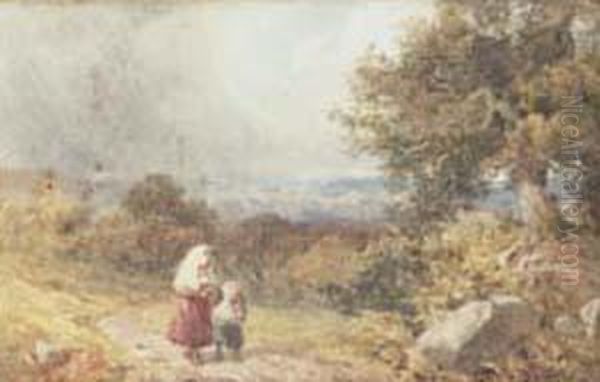 A Mother And Child Returning Home Before The Storm Oil Painting by John Henry Mole