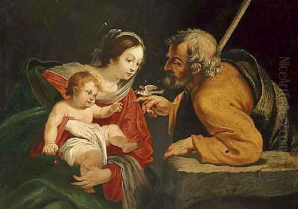 The Holy Family with a bird Oil Painting by Simon Vouet