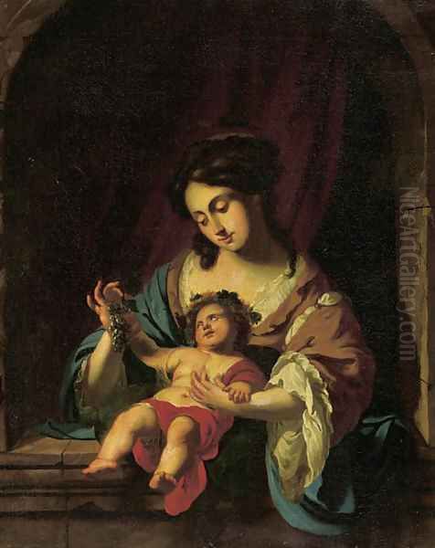 The Madonna and Child in a feigned stone niche Oil Painting by Simon Vouet