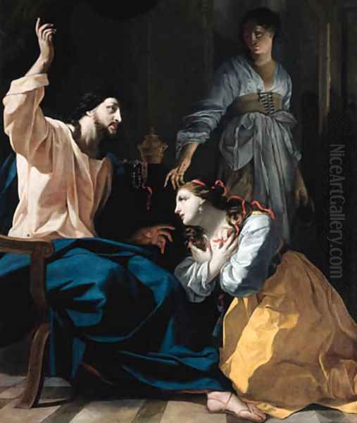 Christ in the house of Mary and Martha Oil Painting by Simon Vouet