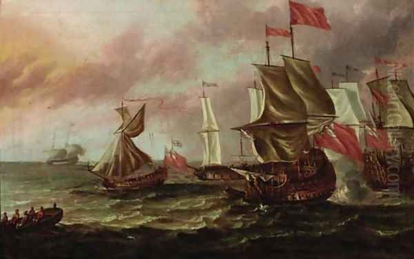 British men-o'-war in choppy waters Oil Painting by Willem van de Velde the Younger