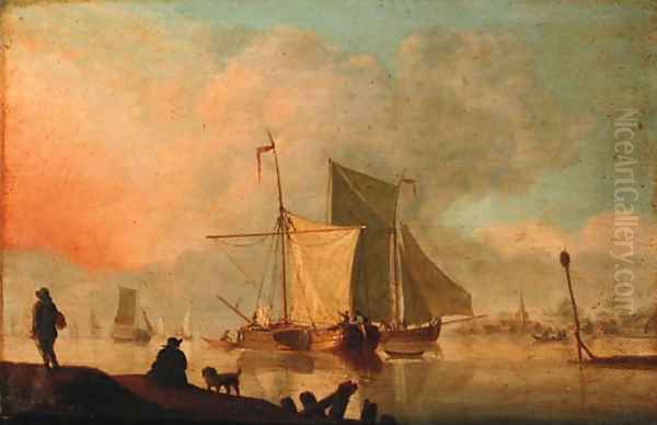 Boats moored in an estuary Oil Painting by Willem van de Velde the Younger