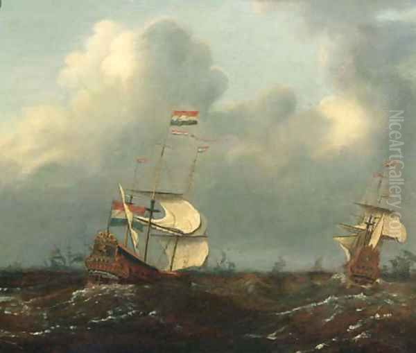 Men-o'-war offshore, as a storm approaches, in a gale Oil Painting by Willem van de Velde the Younger