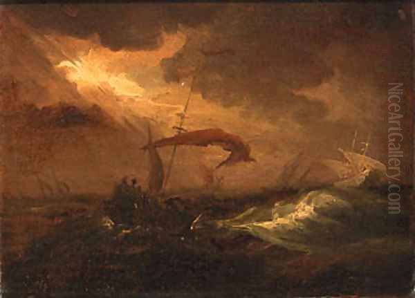 Shipping in a storm Oil Painting by Willem van de Velde the Younger