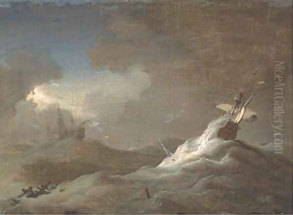 Shipping in stormy seas Oil Painting by Willem van de Velde the Younger