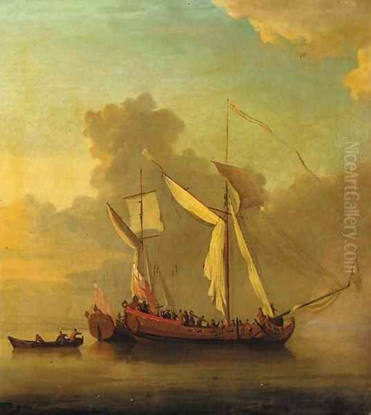 Two English Royal Yachts getting under way near the shore Oil Painting by Willem van de Velde the Younger