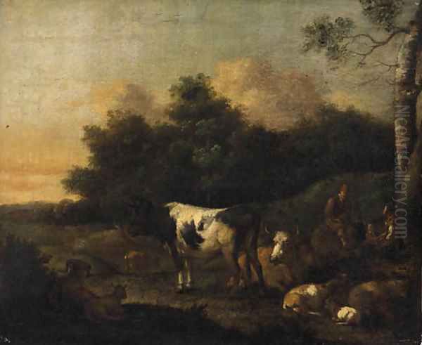 Drovers with Cattle in a Landscape Oil Painting by Adriaen Van De Velde