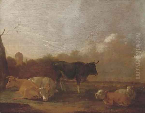 Cattle resting in a landscape Oil Painting by Adriaen Van De Velde