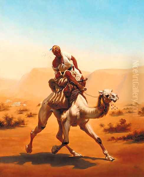 An Arab riding a camel at speed Oil Painting by Horace Vernet