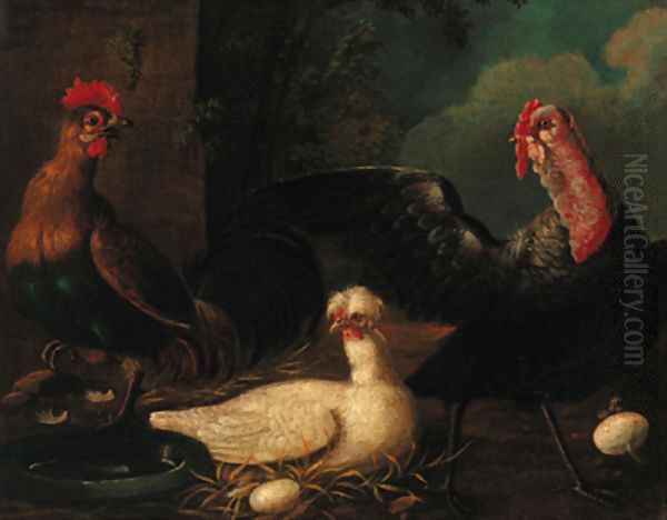 Poultry in a farmyard Oil Painting by Jacomo (or Victor, Jacobus) Victors