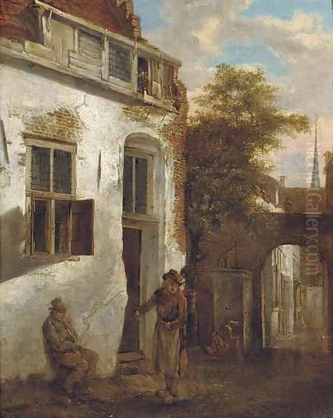 A courtyard scene with peasants Oil Painting by Jacobus Vrel