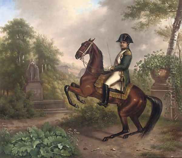 Napolean on horseback in an Italianate landscape Oil Painting by Carle Vernet