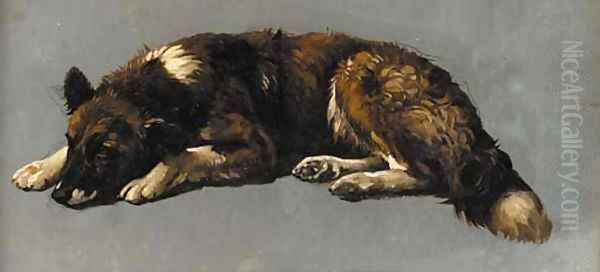 A sleeping dog, a sketch Oil Painting by Eugene Joseph Verboeckhoven