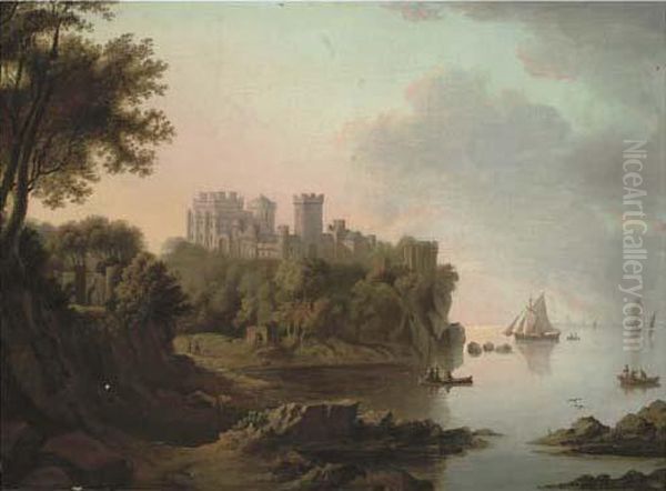 View Of Culzean Castle With Shipping Beyond Oil Painting by Alexander Nasmyth