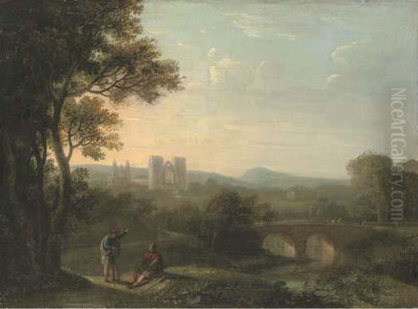 View Of Jedburgh Abbey From The North-west With Figures In Theforeground Oil Painting by Alexander Nasmyth