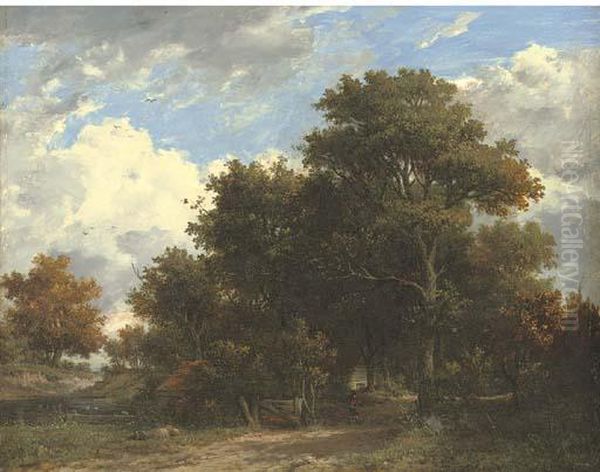 Wooded Landscape With A Figure On A Track Oil Painting by Patrick, Peter Nasmyth