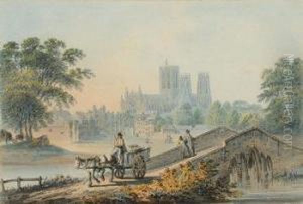 York, A View Of The River Ouse With The Minster And Buildings Beyond Oil Painting by Nicholson, F.