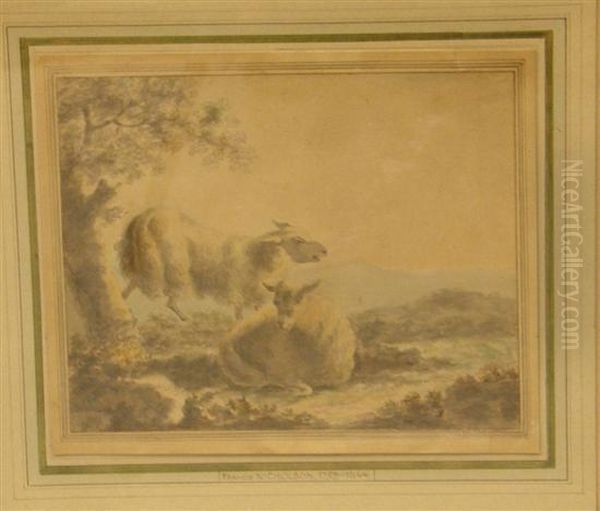 Two Sheep Oil Painting by Nicholson, F.