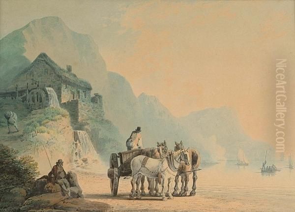 Horses And Cart On A Beach Oil Painting by Nicholson, F.