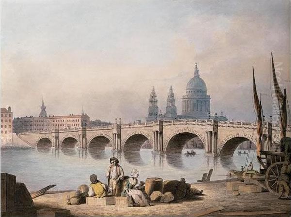 View Of Blackfriars Bridge With St Paul's Cathedral Beyond Oil Painting by Nicholson, F.